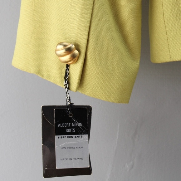 Albert Nipon Vintage Lime Green Double Breasted Blazer Blue Pencil Skirt SZ 10 - Picture 8 of 12